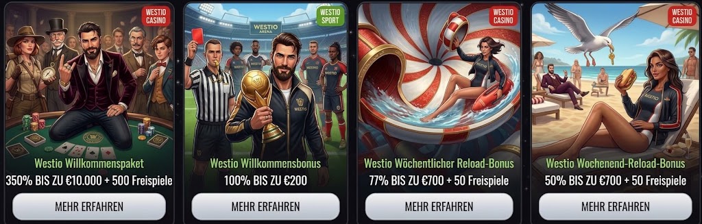 Visual of the Westia Casino app featuring multiple game categories, highlighting the variety offered to users.